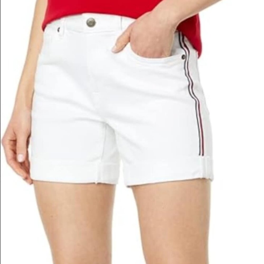NWT INC Int'l White Denim Cuffed Shorts w/ Blue Band sz XL 18 Orig$70+Tax